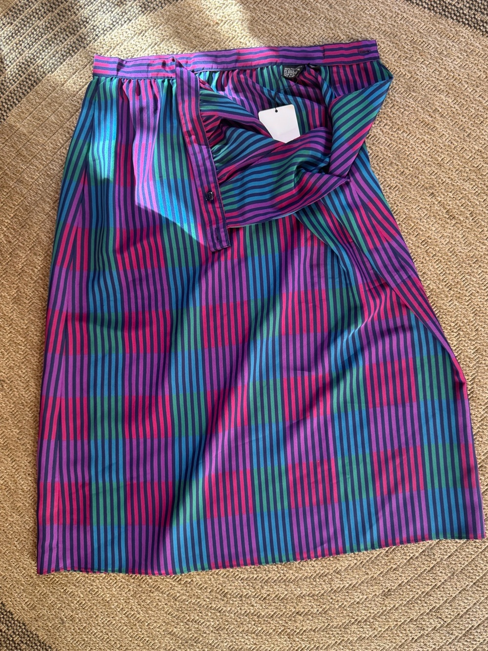 Vintage 1980s Jewel Tone plaid Midi Skirt High Waist A-Line Multi Color 8 - Picture 6 of 7